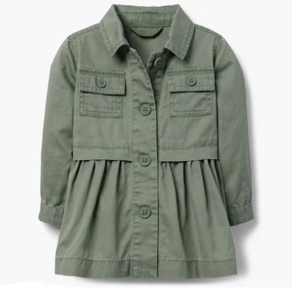 Gymboree Green Cotton Peplum Utility Jacket Size Large 10-12